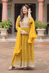 Designer Faux Georgette Sequins Palazzo Suit with Dupatta