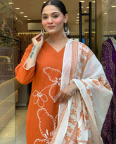 Embroidered Viscose Chanderi Kurti Pant Dupatta Set