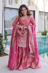 Fendi Crush Zari Sequins Embroidered Top Sharara Set with Dupatta