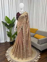 Golden Beige Heavy Fendy Silk Embroidered Wedding Saree