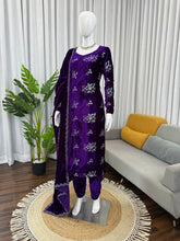 Premium Velvet Straight Pant Suit Set with Thread & Sequin Embroidery