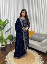 Premium Velvet Thread & Sequence Work Suit Set with Dupatta | Heavy Viscose Velvet | Fully Stitched | Party & Wedding Wear