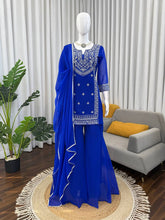 Royal Blue Faux Georgette Embroidered Sharara Suit Set