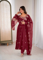 Royal Crunchy Silk Embroidered Anarkali Suit Set with Dupatta