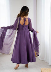 Royal Purple Crunchy Silk Anarkali Set with Dupatta