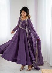 Royal Purple Crunchy Silk Anarkali Set with Dupatta