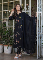 Silk Blend Embroidered Kurti Pant Dupatta Set