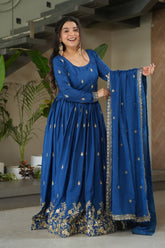 Chinnon Embroidered Sequins Zari Anarkali Gown with Dupatta