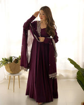 Pure Roman Silk Chanderi Anarkali Set with Dupatta