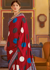 Women's Crepe Red Printed Designer Saree With Blouse Piece