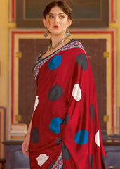 Women's Crepe Red Printed Designer Saree With Blouse Piece