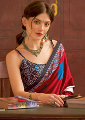 Women's Crepe Red Printed Designer Saree With Blouse Piece